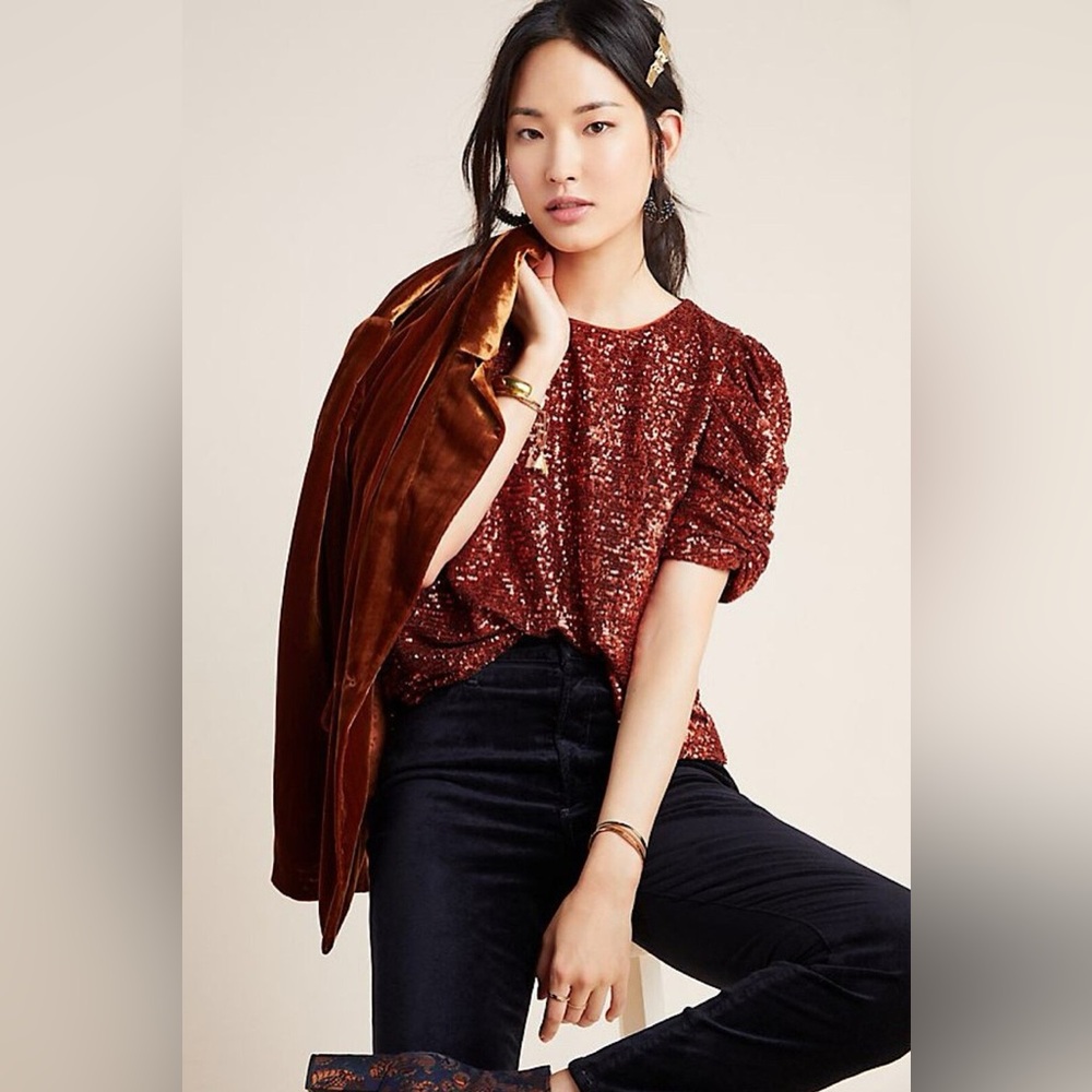 Anthropologie Marie copper‎ sequin top size 14 plus size party holiday sparkle